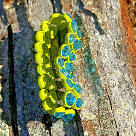 Unbranded Stretch Bracelet Womens OS Lime Green Blue Rhinestone Good Y2K Neon - Picture 7 of 11